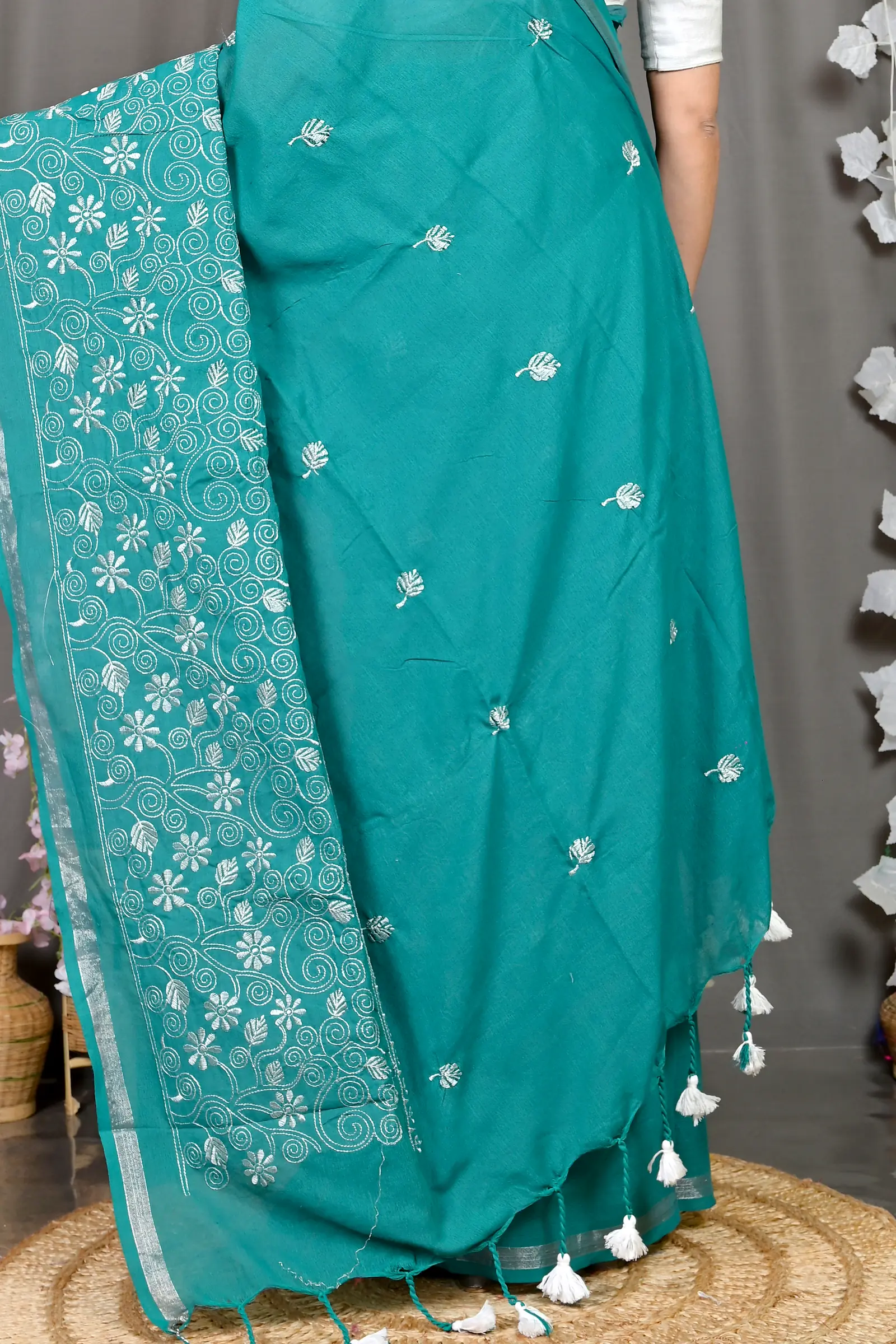 Green Cotton Blended Paru Hand Loom Saree (545)